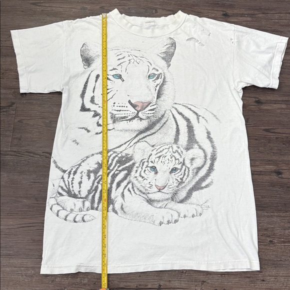 VINTAGE 1990S WHITE TIGER ANIMAL GRAPHIC SHORT SLEEVE TSHIRT MENS 2XL - Picture 6 of 11